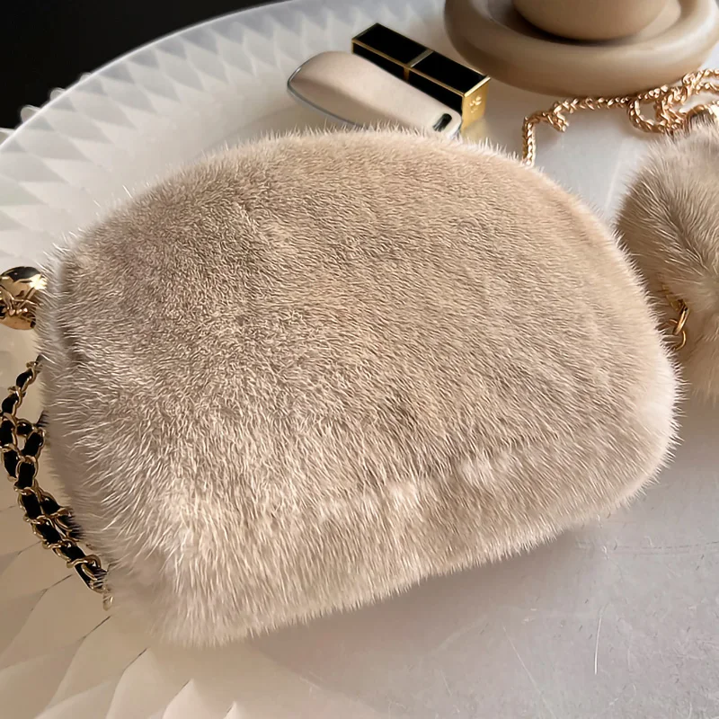 Real Mink Fur Bag For Women Winter Luxury Handbags Ladies Crossbody Single Cross Body Shoulder Bag Ladies Fluffy Evening Bags