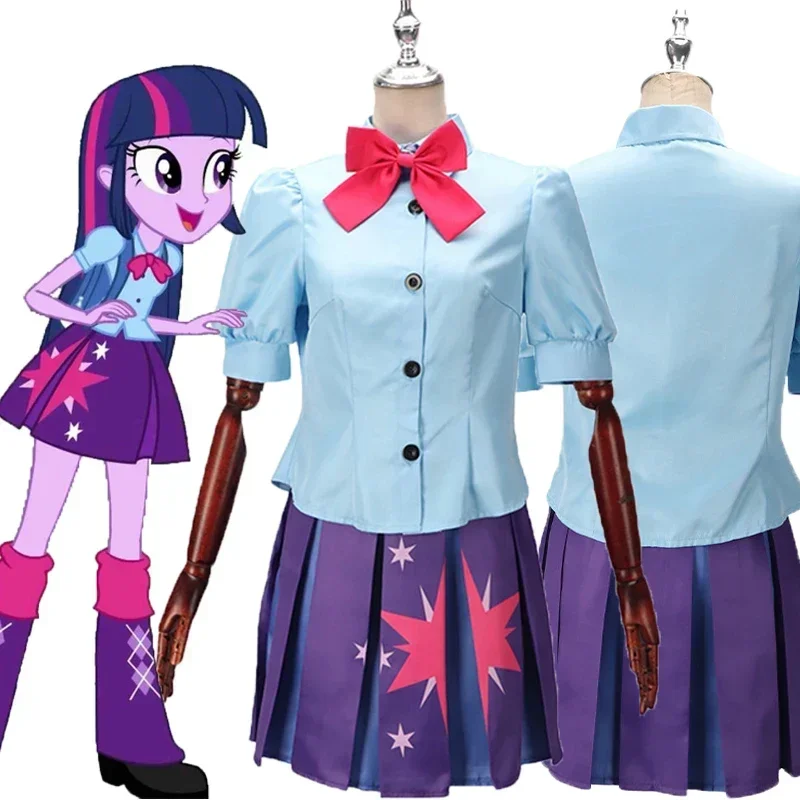 

Anime Twilight Sparkle Unicorn Princess Cosplay Costume Suits Adult Women Top JK Skirt Uniform Halloween Party Outfits Accessory