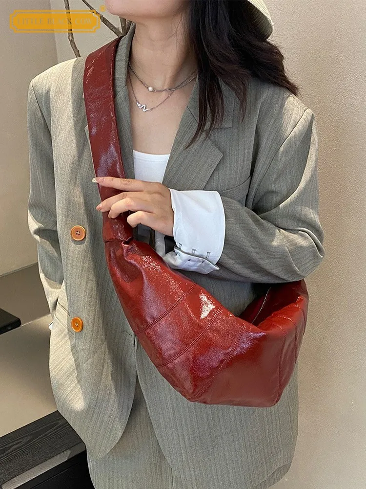 

New Office Casual Ladies Zipper Single Shoulder Bag Oil Wax Split Leather Solid Color Soft Women Versatile Strap Crossbody Bags