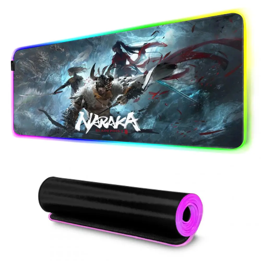 Naraka Bladepoint Mouse Pad RGB Gaming Mousepad Big LED Pad PC Desk Mat Luminous Mouse Pad Large Keyboard Mats Table Rug