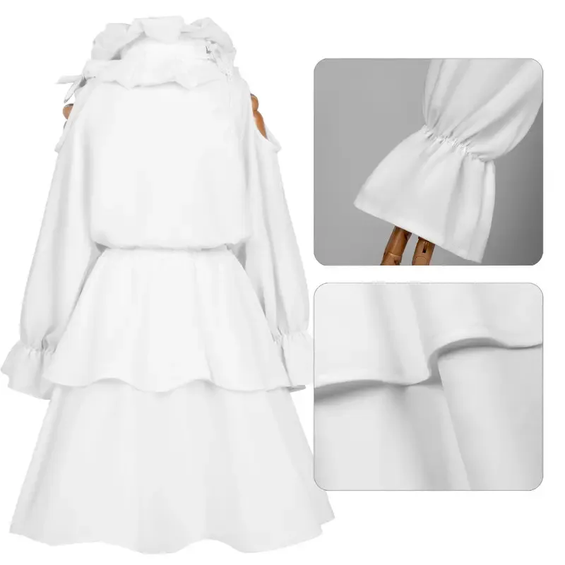 CyALIEN STAGE Young Sua أزياء تنكرية شعر مستعار فستان أبيض لحفلة الهالوين امرأة لطيفة سوداء الطبقات شعر مستعار أخضر متدرج