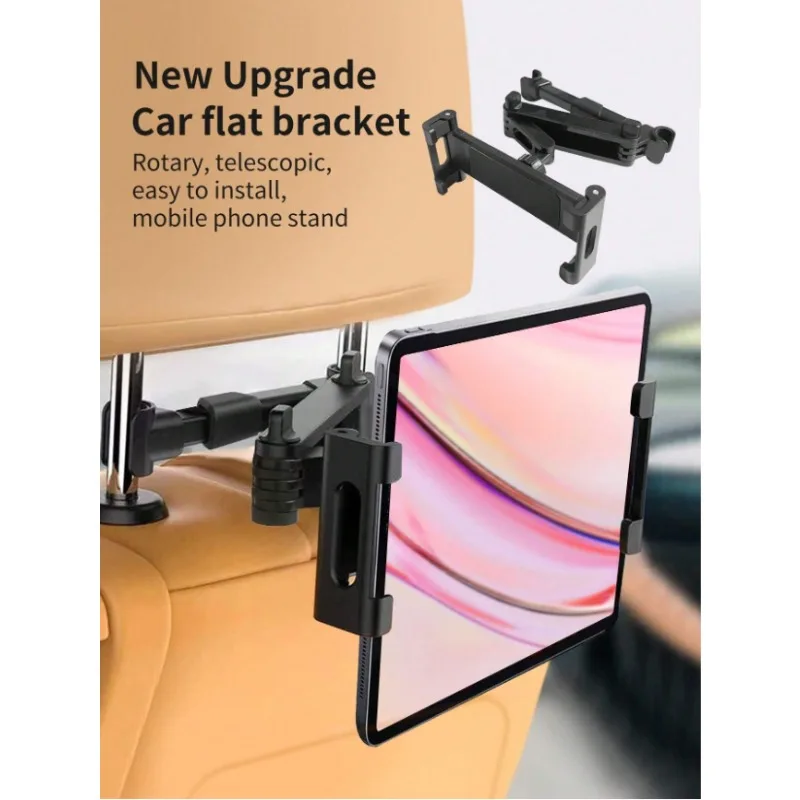 

1pc Upgraded Car Headrest Mount Tablet & Phone Holder, 360 Degree Rotation, Extendable & Retractable Stand, Black
