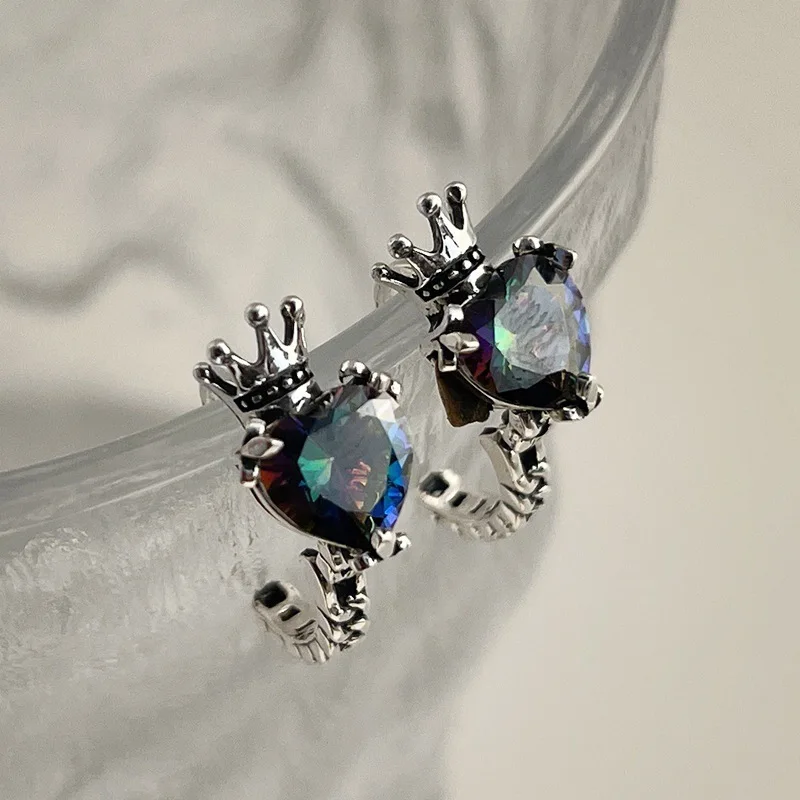 QMCOCO Vintage Crown Hear Zircon Earrings For Women Girl Fashion Silver Color Delicacy Jewelry Accessoris Party Gifts