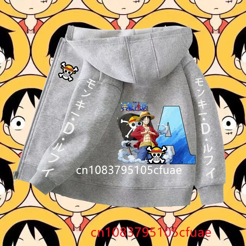 

One Piece Cartoon Letter A-Z Pullover Autumn Boy Fashion Hoodie Zipper MONKEY D LUFFY Clothin Casual Hooded Kid Girl Streetwear