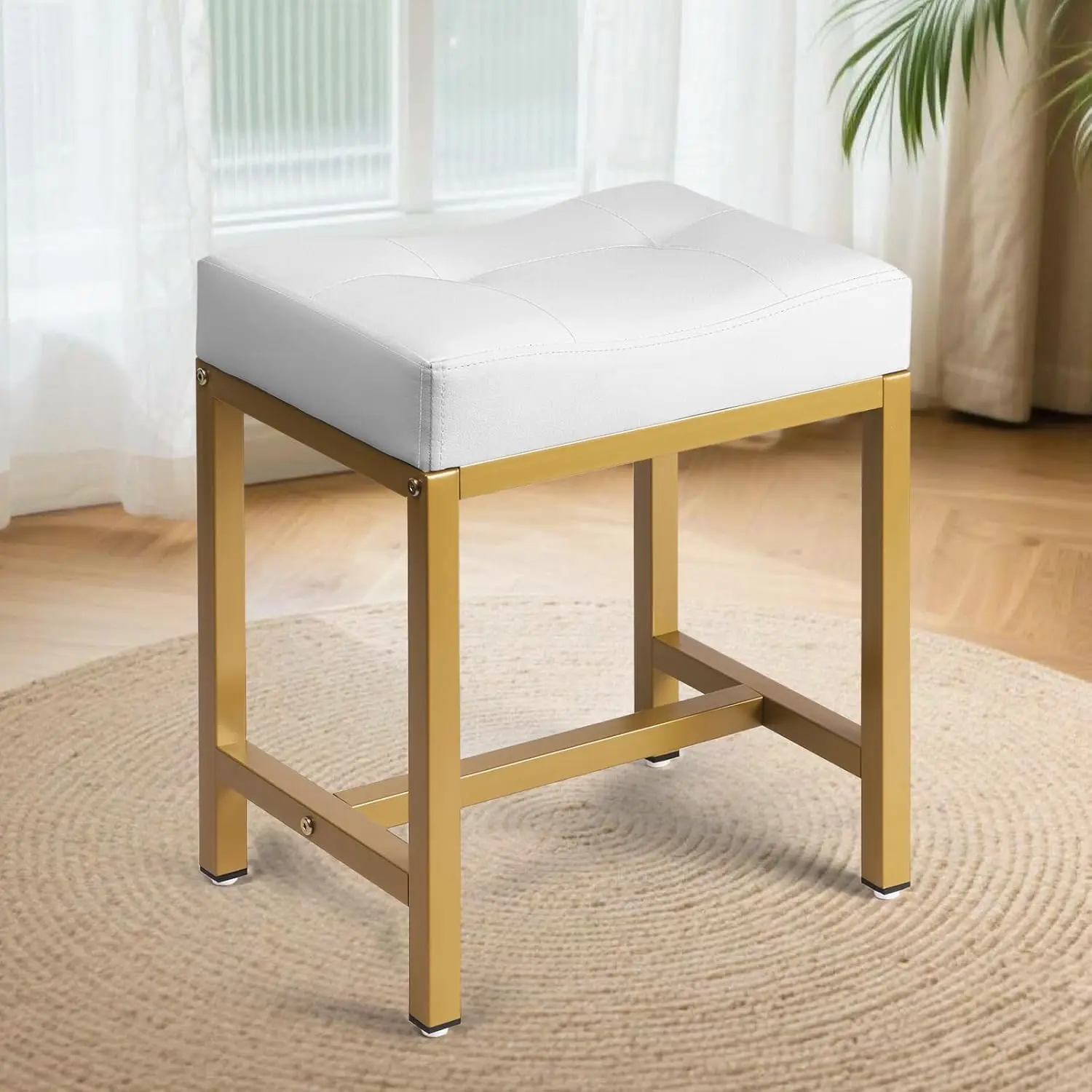 

, Makeup Stool Chair With Metal Leg, U-Shaped PU Leather Ottoman Foot Rest, Small Square Chairs Under De