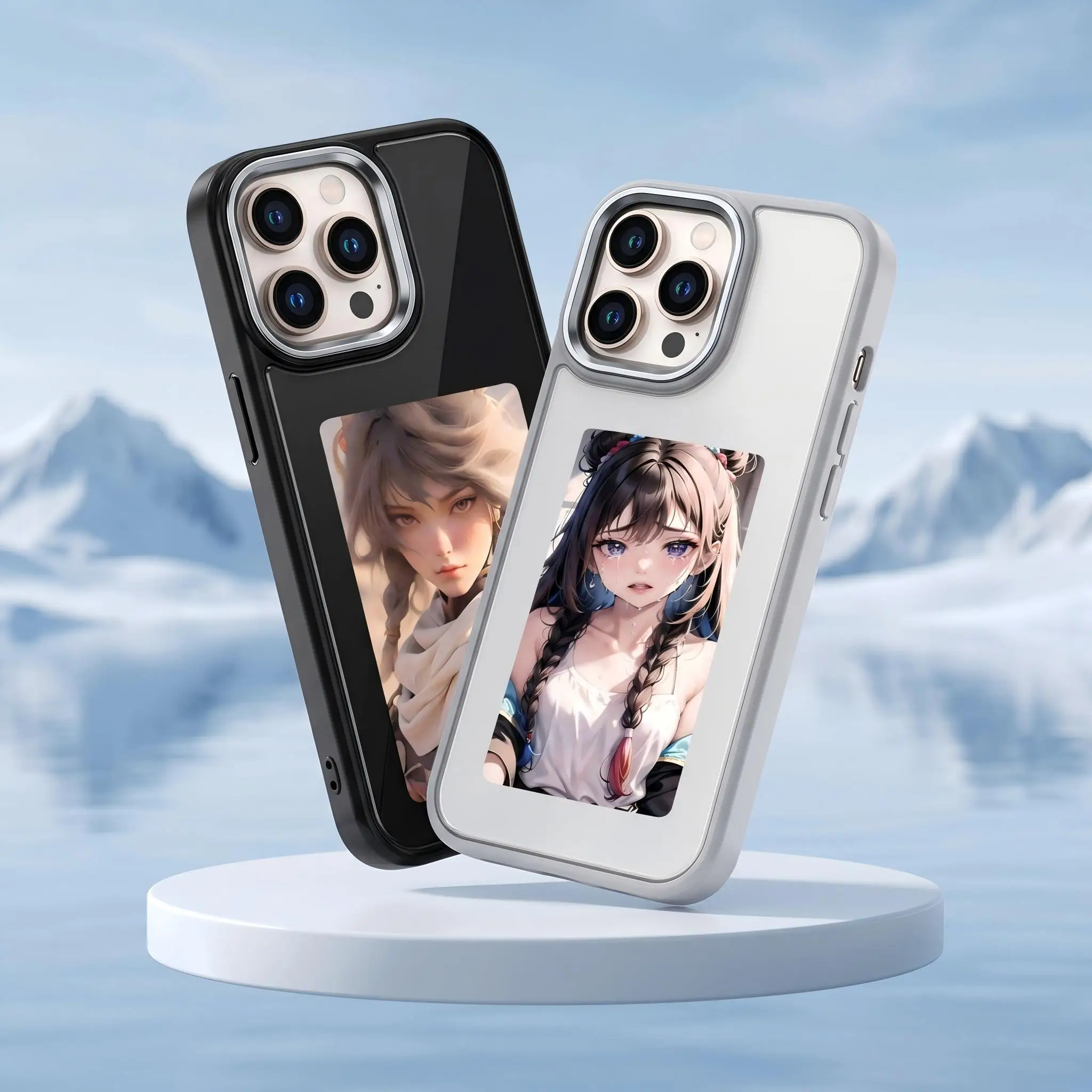 

NFC 4-Color E-Ink Display Phone Case For iPhone 13/14/15/16 Pro, DIY Custom Personalized Photo Smart Protective Cover, Skin-Frie