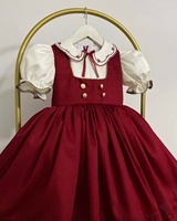 0-12Y Baby Autumn Flower Embroidery Red Vintage Princess Dress for Birthday Photography Holiday Eid Christmas C106