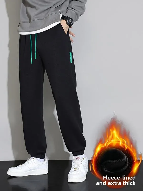 

Мужские повседневные утепленные спортивные брюки на флисовой подкладке, осенне-зимние длинные брюки, модные брендовые брюки для подростков
