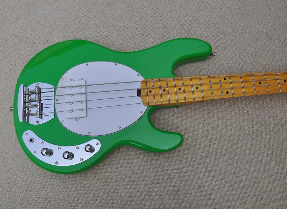 4 Strings Green Electric Bass Guitar with One White Pickup,Yellow Maple Fretboard