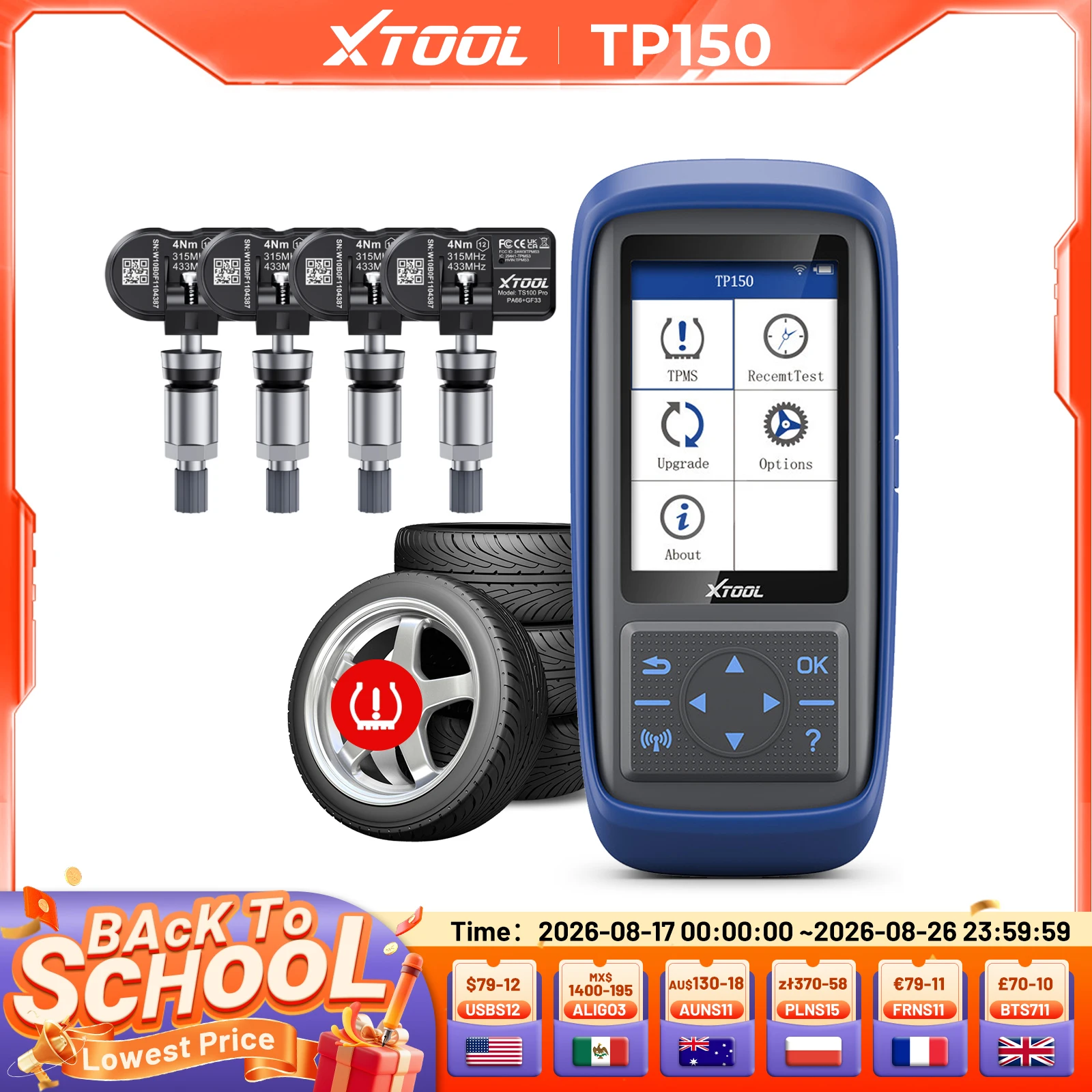 XTOOL TP150 WIFI TPMS Programming Tool 315/433MHz Sensors Tire Activation Programing Learning Reading OBD2 Diagnostic Scanner