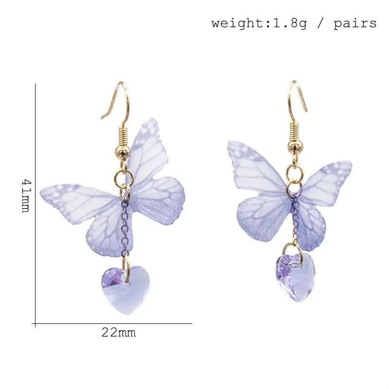 Korean Style Crystal Butterfly Ear Clip Earrings Fashion Fabric Purple Butterfly Clip on Earrings Without Piercing for Female