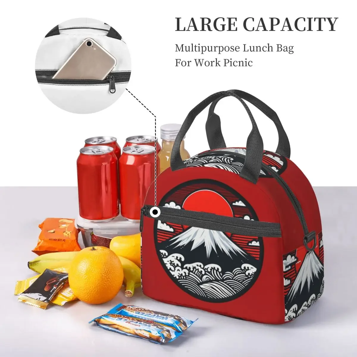 Mount Fuji And The Great Wave Off Kanagawa Insulated Lunch Bag for Women Children Leakproof Food Boxes Thermal Lunch Box Tote