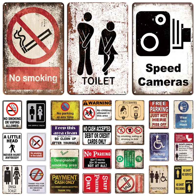 Vintage Metal Sign Warning Tin Sign No Smoking Shop Plate Home Bar Wall Decor Toilet Slogan Sticker Decoration Plaque Poster