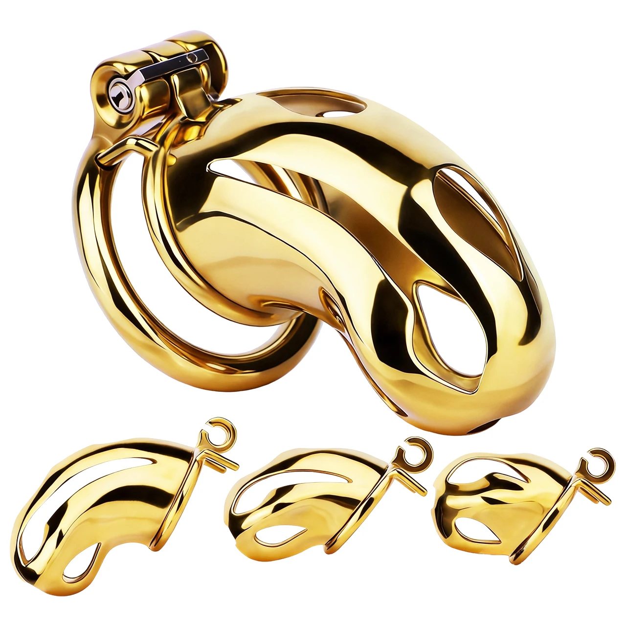 FRRK S M L Stainless Steel Gold Cobra-Shaped Chastity Device With Round Penis Ring Erotic Urethral Lock Adult Sex Products 18+