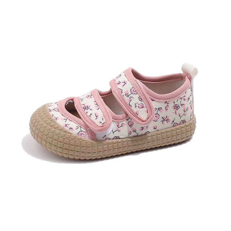 Spring Autumn Girls Canvas Shoes Sweet Floral Flat Shoes Shallow Soft Sole Kids Casual Shoes Non-slip Children Princess Shoe