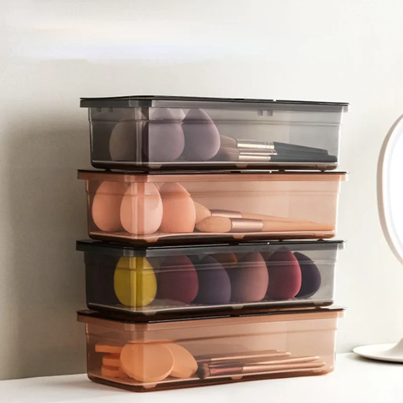 Transparent Makeup Brush Storage Box Dustproof Beauty Egg Lipstick Storage Box With Cover Portable Desktop Storage Bucket