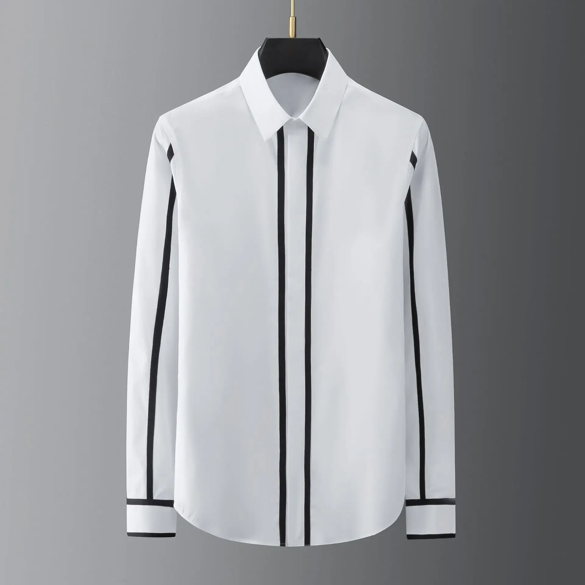 

High Quality Shirts Men Geometric Webbing Stitching Business Casual Shirt Long Sleeve Formal Dress Shirts Social Party Clothing