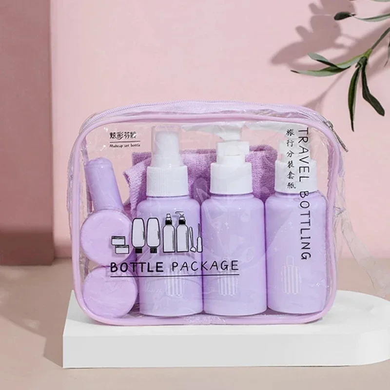 7/10pcs/Set Cosmetics Bottling Travel Set Refillable Bottle Kit Essence Lotion Cream Shampoo Shower Gel Bottles Empty Container