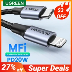 UGREEN-Cable USB tipo C a Lightning para iPhone 14, 13, 12 Pro Max, carga rápida, 20W, PD, iPad