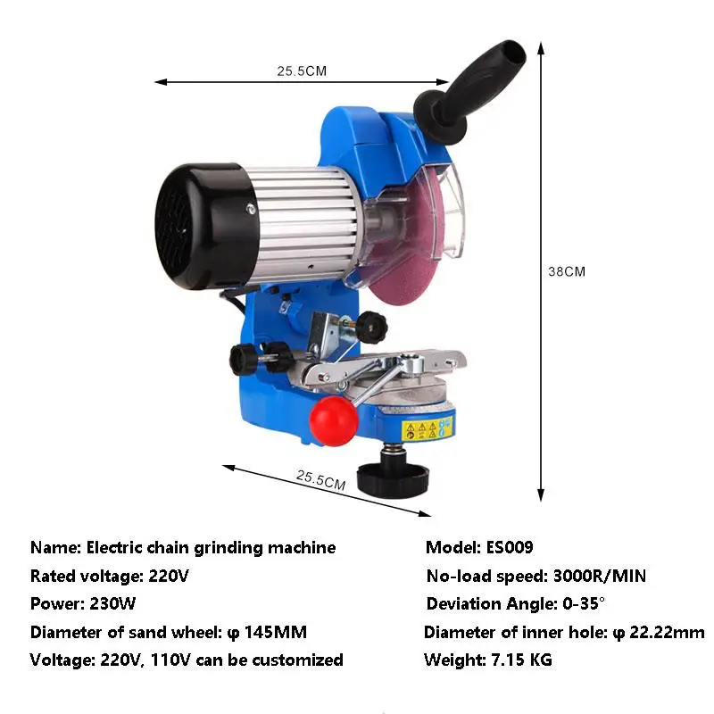 Multi-angle Chain Grinding Machine Electric Chain Grinding Machine Gasoline Saw File 220V 230W Chainsaw Sharpener (Random Color)