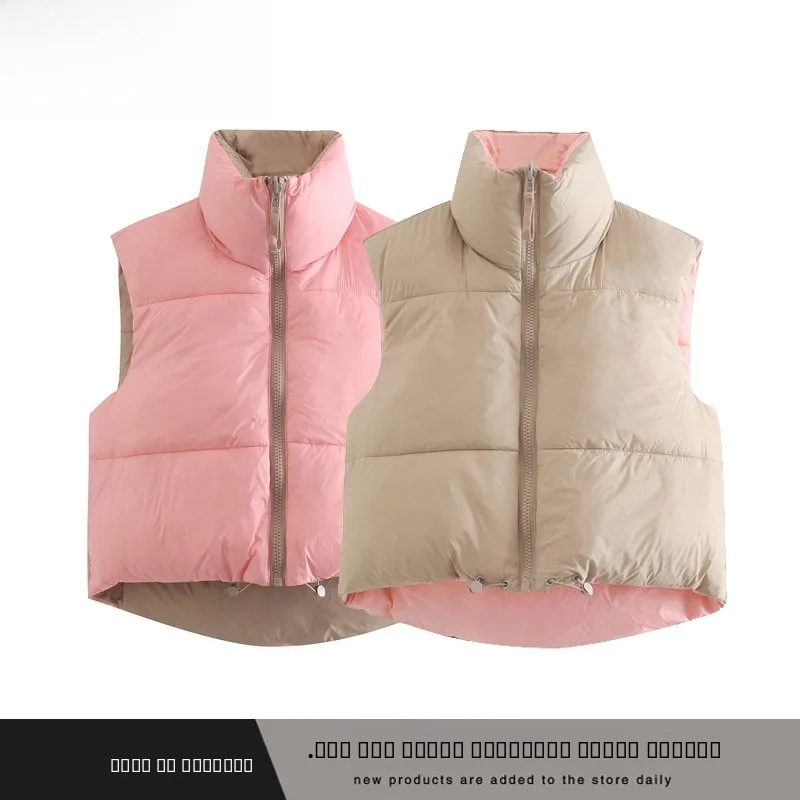 

Faionable однотонный двухсторонний хлопковый жилет с воротником-стойкой, новый осенне-зимний женский уличный жилет на молнии