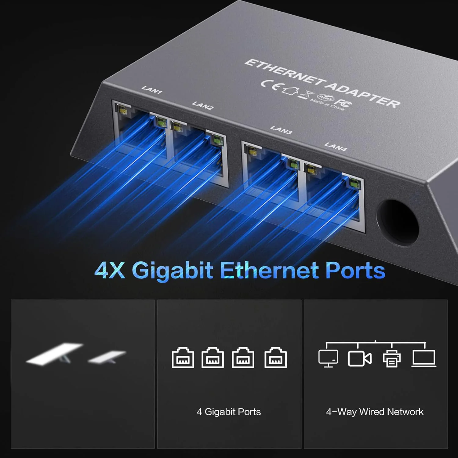 

For Starlink Gen3/Mini Ethernet Adapter with 4 RJ45 Ports,Multi Ports for Starlink Ethernet Adapter with Wired External Network