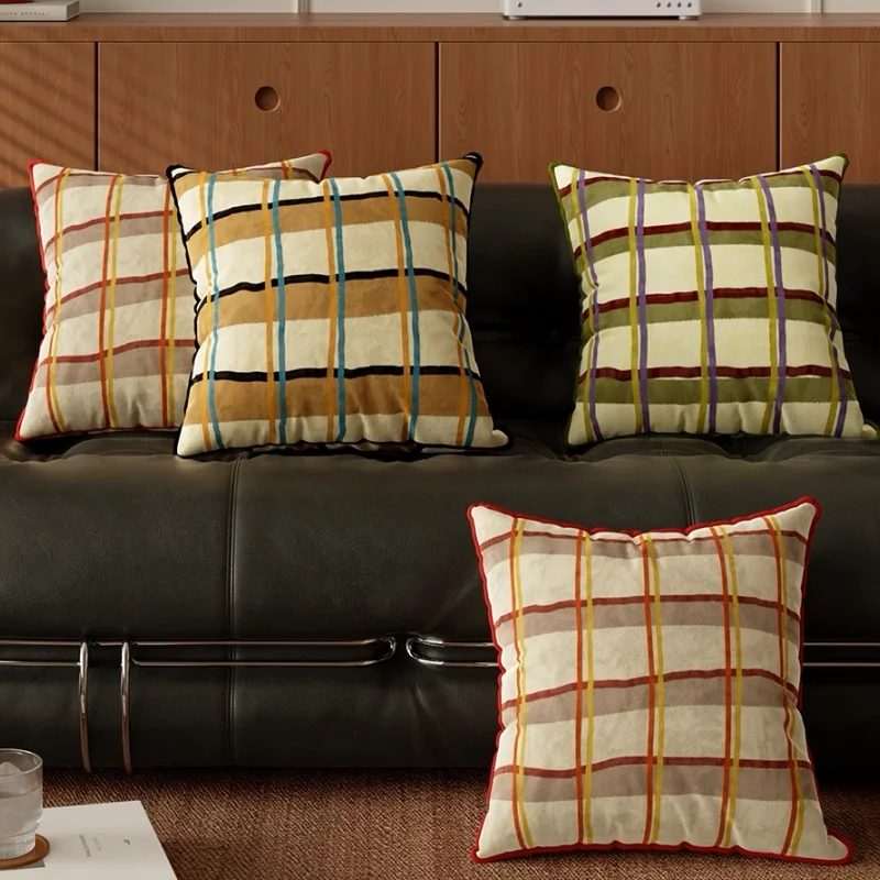 

Ретро клетчатые подушки, чехол для подушки с геометрическим принтом, мягкий квадратный коричневый декоративный чехол для дивана, кресла, украшения дома