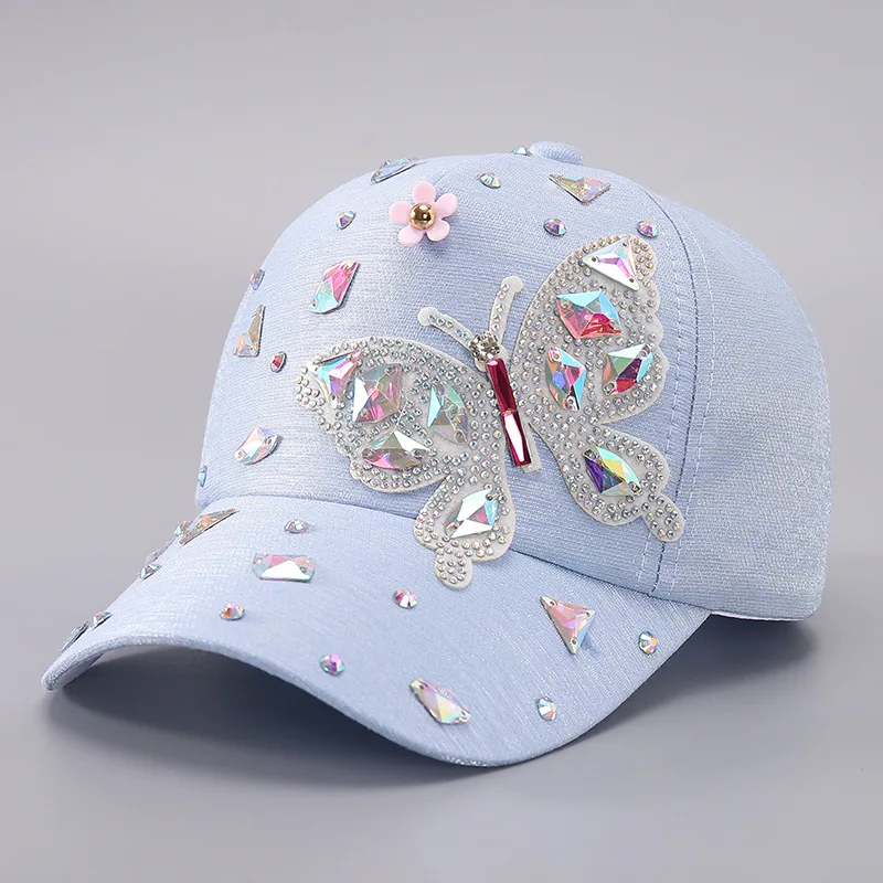 

New Colorful Rhinestone Butterfly Baseball Cap, Trendy Baseball Cap Sun Hats For Women