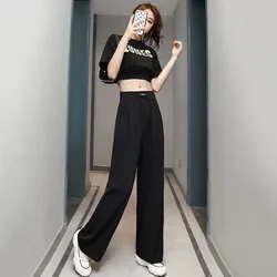 High Waist Elastic Trousers for Woman Baggy Straight Leg Loose Black Clothing Women's Pants Outfits Aesthetic Classic Quality G