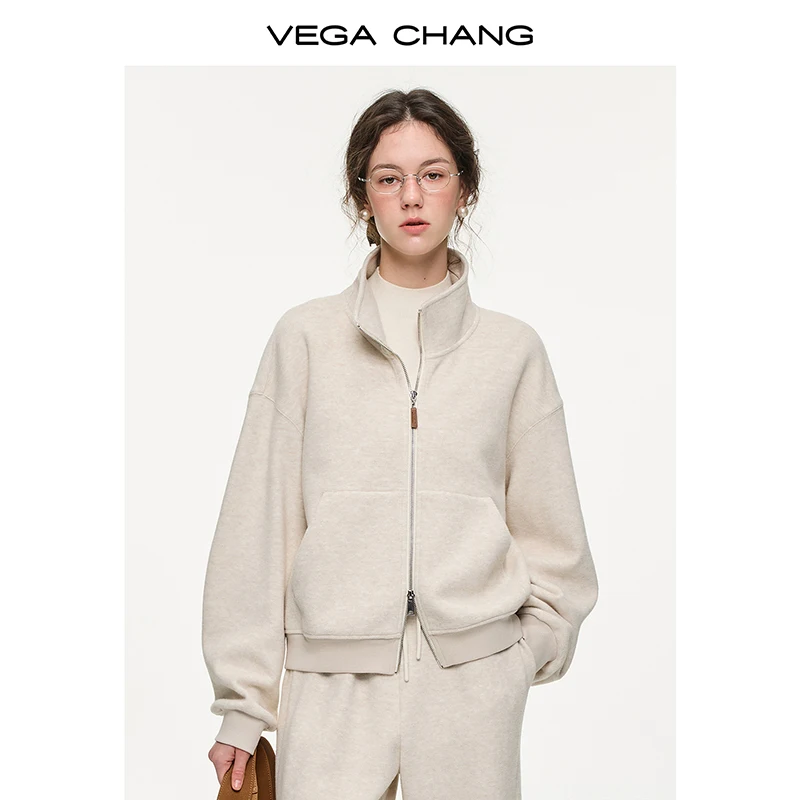 Vega Chang New Winter Style Women's Lazy Wear Zipper Stand Collar Sweatshirt