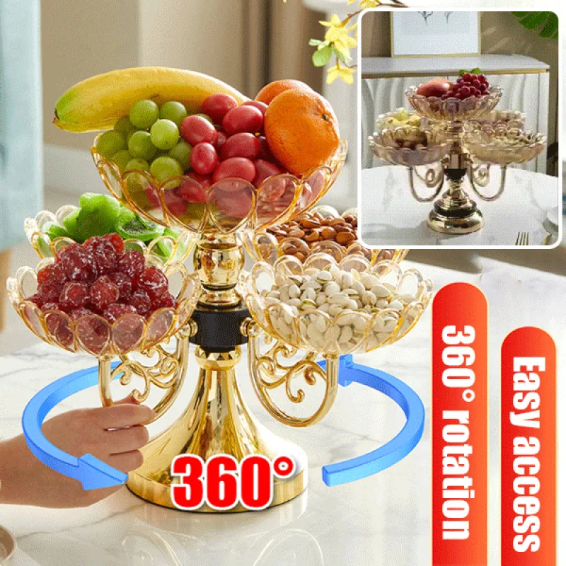 Light Luxury Style Multi Layered Rotating Crystal Fruit Plate Household use European Creative Multi-layer Crystal Storage Plate