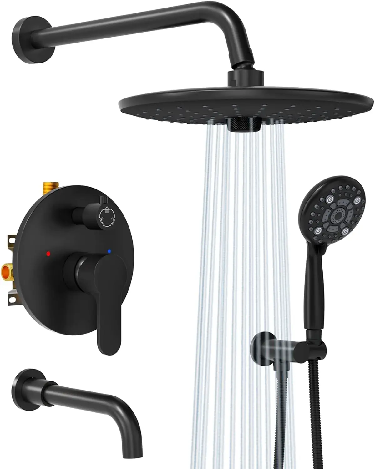 Sr Sun Rise 10 Inches Wall Mounted Shower System With Tub Spout Shower Tub Faucets Sets Complete Newer Model High Pressure