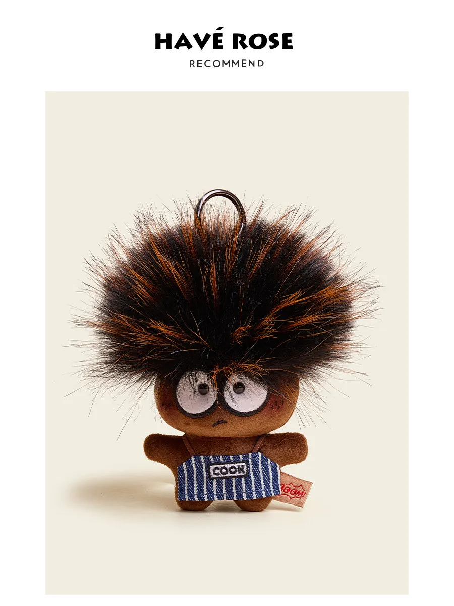 バラのような縮れた髪のかわいい漫画風ぬいぐるみキーホルダー、楽しいバッグチャーム、バックパックペンダント、バッグペンダント人形用のクリエイティブなアクセサリー