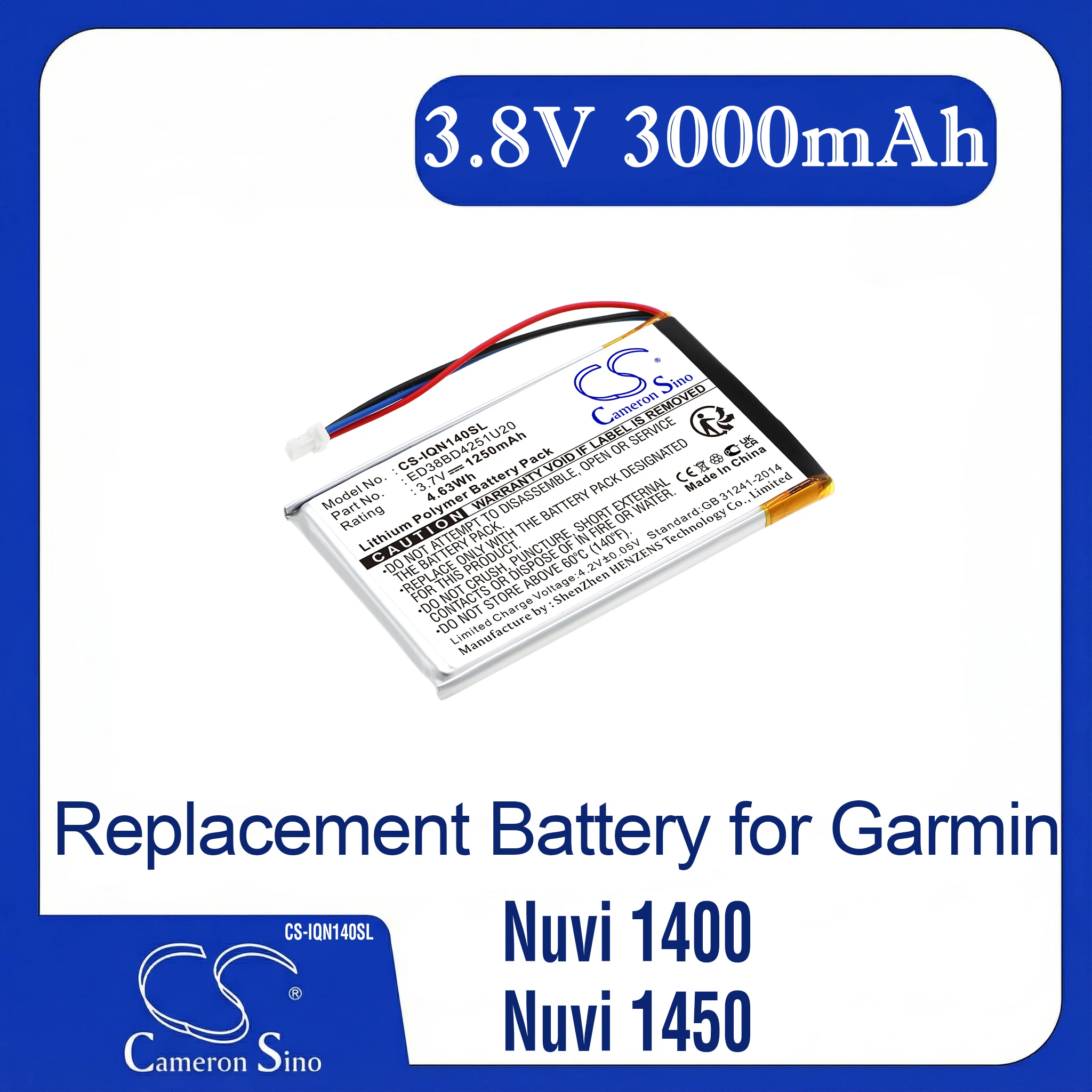 

Cameron Sino Replacement Battery for Garmin Nuvi 1400, Nuvi 1450, Nuvi 1450T, Nuvi 1490LMT, Fits P/N ED38BD4251U20