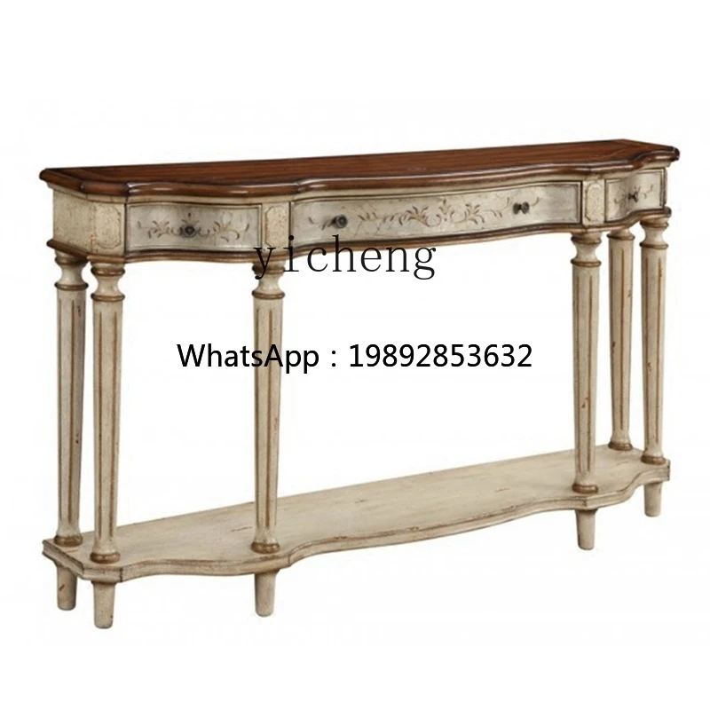 

ZZ European and Style Country Long Table Half round Table Corridor Hand Painted Solid Wood