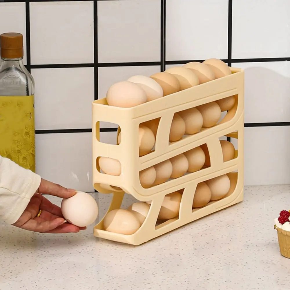 Fridge Egg Storage Box Four Tiers Automatic Rolling 30 Egg Organizer Refrigerator Side Door Egg Dispenser