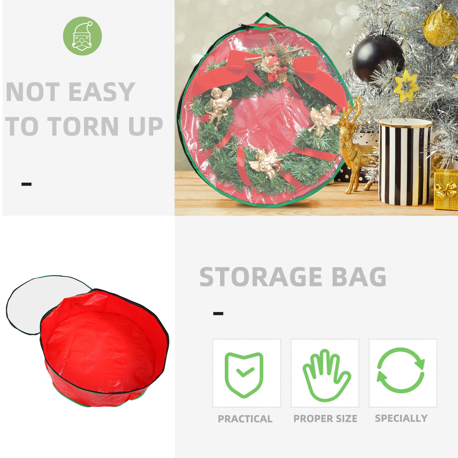 

1Pcs High Class Material Christmas Wreath Storage Bag Round Shape Clear Window Design Festival Organizer Wreath Holder