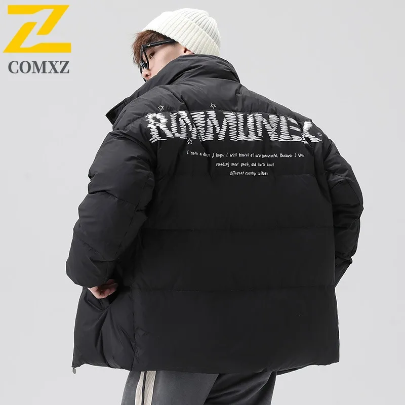 COMXZ 2025 Men Premium Puffer Jacket Thicken Down Alternative Coat Waterproof Windproof American Style Winter outdoor Outerwear
