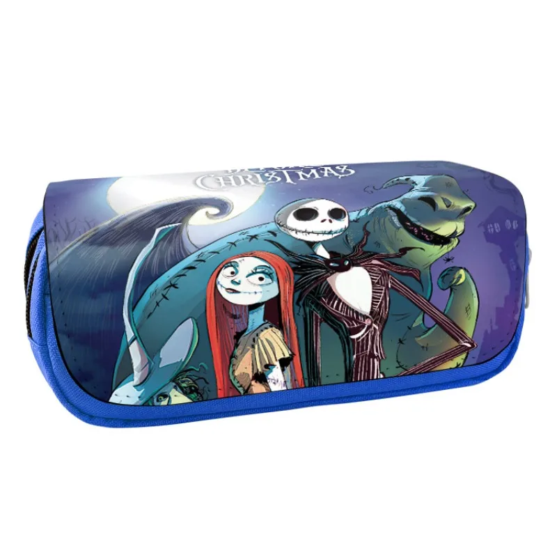 Étui à stylos Double couche imprimé The Nightmare Before Christmas, étui à stylos en toile à fermeture éclair de grande capacité, boîte de papeterie
