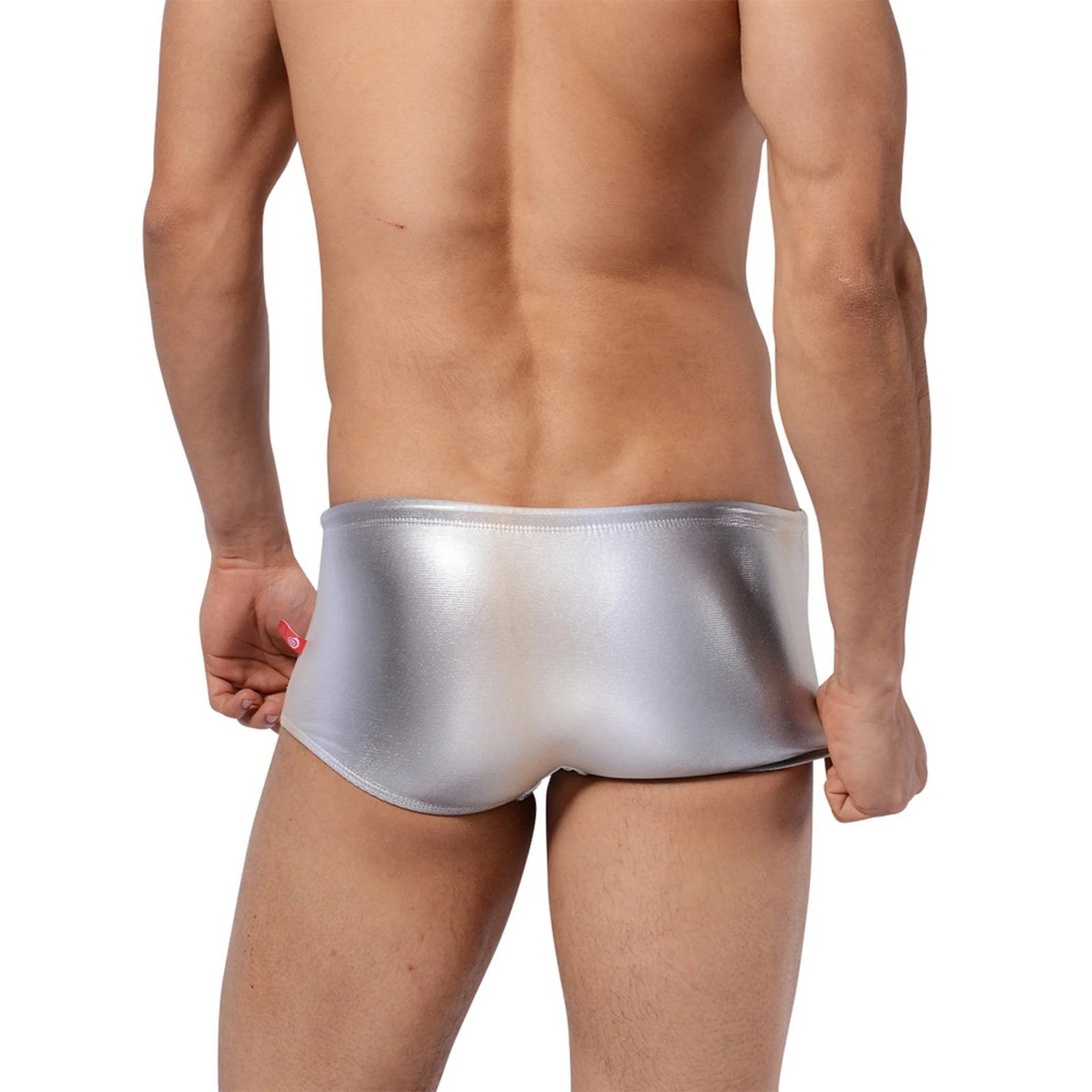 Cordão ajustável masculino elástico na cintura Shorts, Boxer de baixa ascensão brilhante, calção de praia, roupa de banho