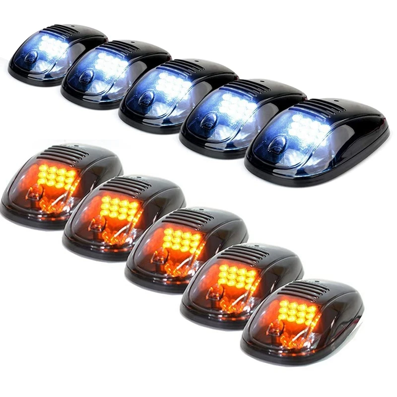 12 LED Cab Roof Top Marker Running Clearance Light For Ford Dodge Ram Toyota Trucks SUV POV Pickup, Black 5 PCS