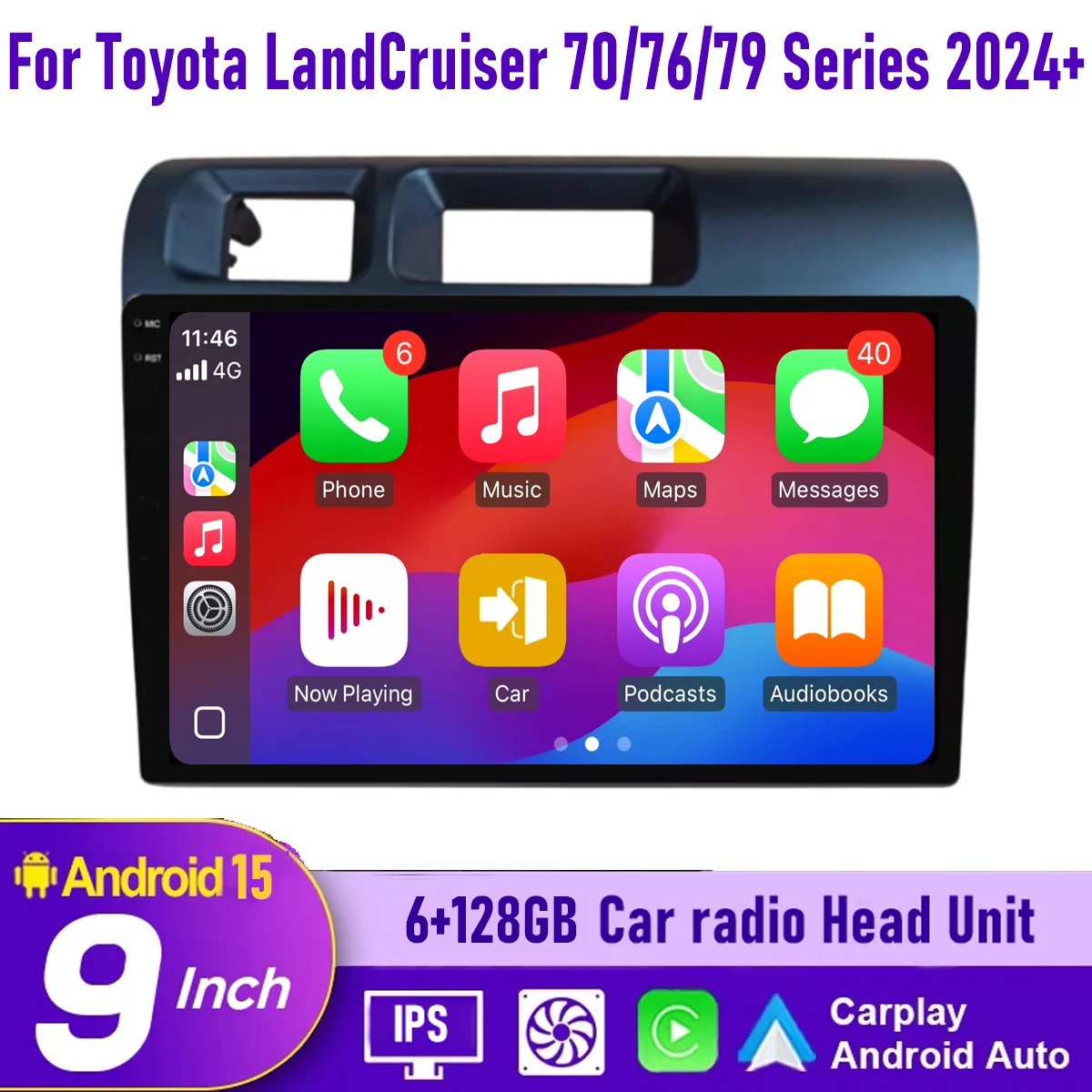 

9“ Wireless CarPlay Android auto 6-128GB (8CORE) For Toyota LandCruiser 70/76/79 Series 2024+ QLED Android Head Unit Car Radio