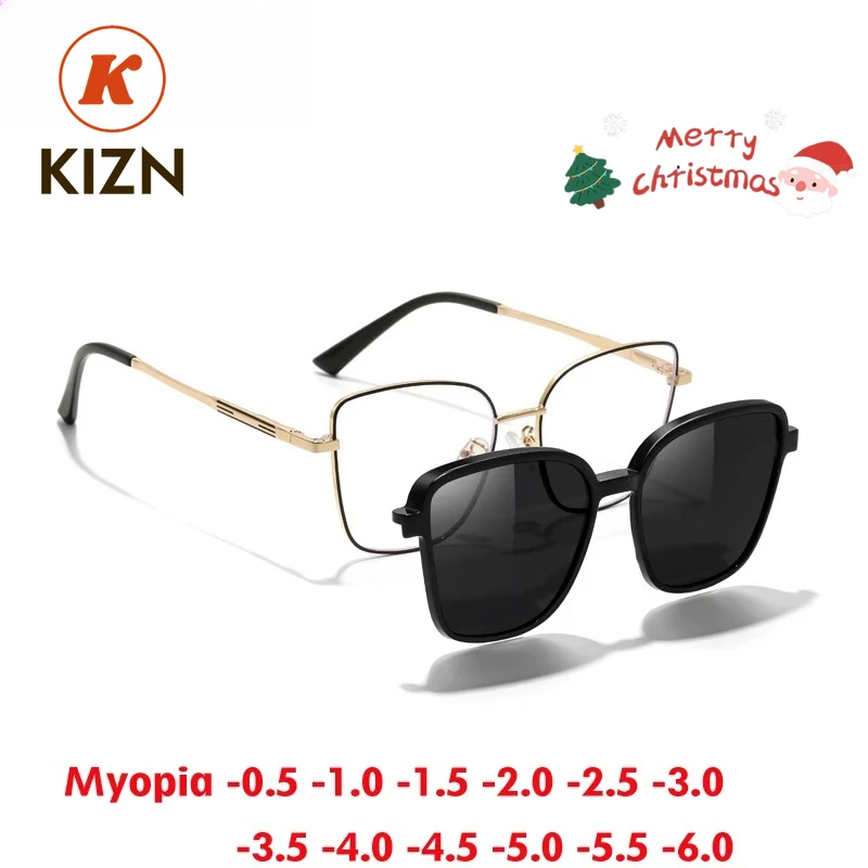 KIZN спортивные солнцезащитные очки для близорукости с бабочкой, оправа 2 в 1, женская модная оправа с магнитным зажимом, поляризационные очки по индивидуальному заказу, очки по рецепту-0,50
