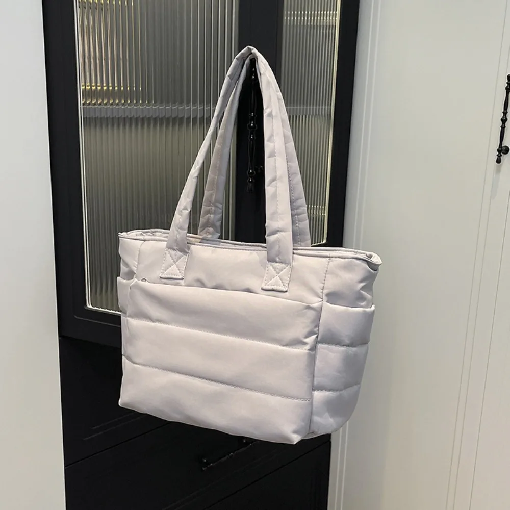 

Корейский стиль, пуховая хлопковая сумка на плечо, однотонная легкая пухлая сумка, космическая хлопковая большая вместительная сумка-тоут с хлопковой подкладкой для девочек