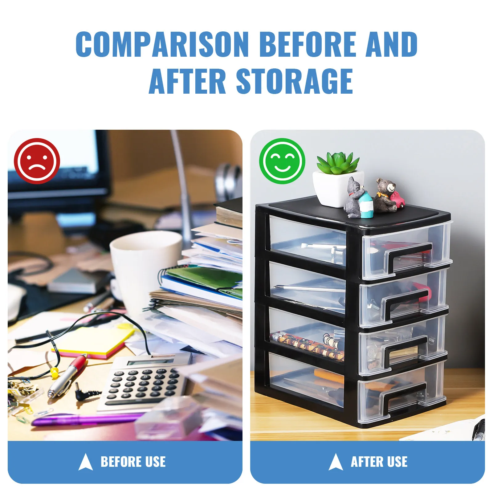 Desktop Storage Drawer Organizer 4-Tier Clear Plastic Makeup Stationery Organizer Office School Storage Drawers