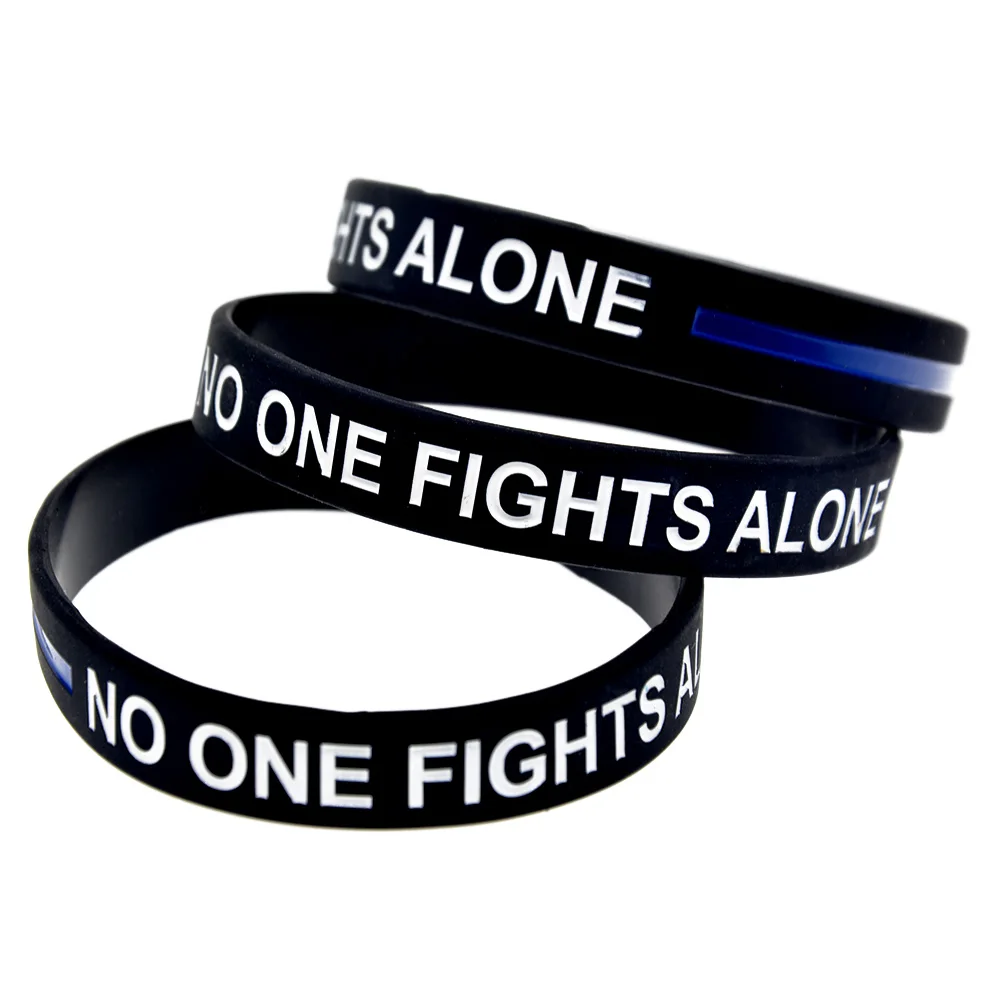 1 Stück „Niemand kämpft allein“ dünner blauer Linien-Silikon-Armband, inspirierendes Armband – Detail 6
