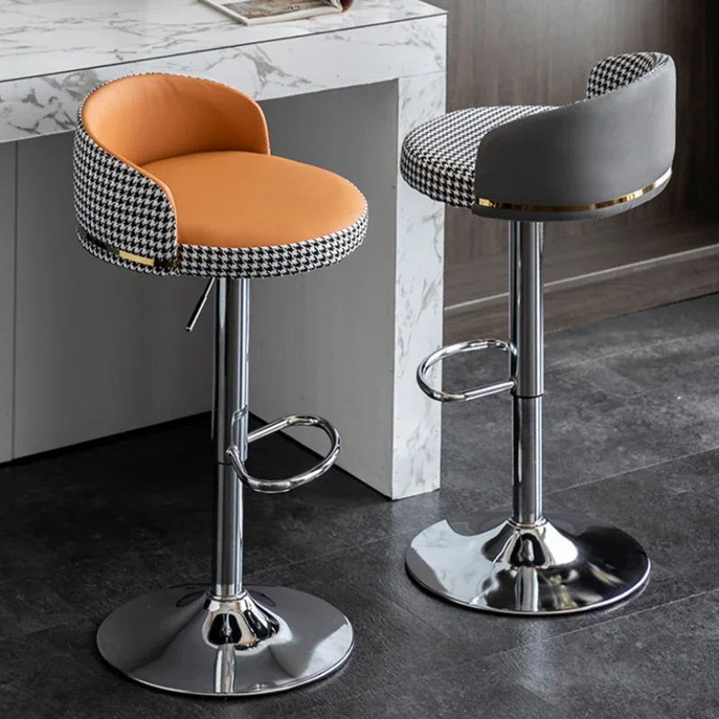 

High Minimalistic Lounge Bar Chair Round Counter Modern White Nordic Stools Swivel Design Metal Taburetes De Bar Salon Furniture