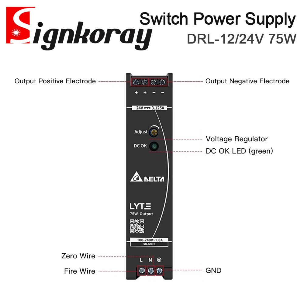 Imagem -04 - Signkoray-fonte de Alimentação de Comutação Original tipo Trilho Din Série Drl 12v 24v 75w Monofásico 5060hz