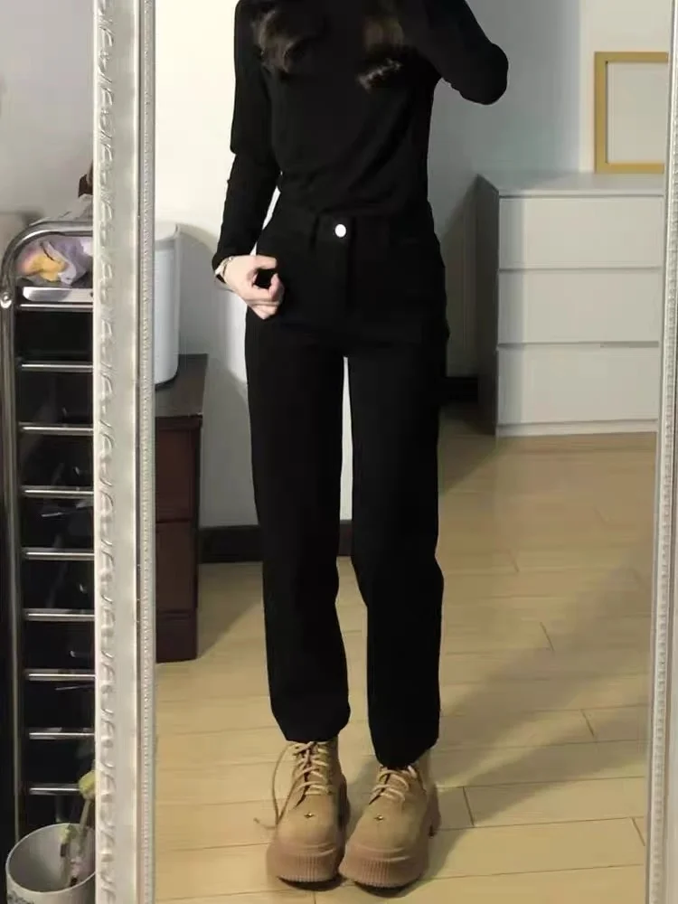 ارتفاع الخصر بسط Fce اصطف مستقيم الساق الدينيم الجينز المرأة زائد حجم التخسيس تسعة أنبوب السراويل عارضة الأمريكية Sle