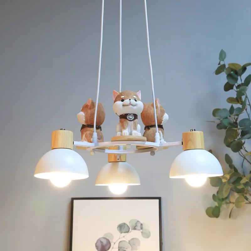 Nordic Solid Wood Chandelier Pendant Lights Home Decoration Design Husky Lighting Fixtures Modern Simple LED Cat Pendant Lamps